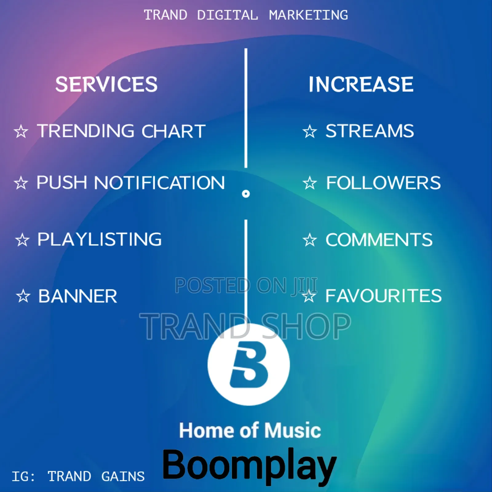 Trands Music Promo Services (Audiomack,Boomplay,Apple Music)