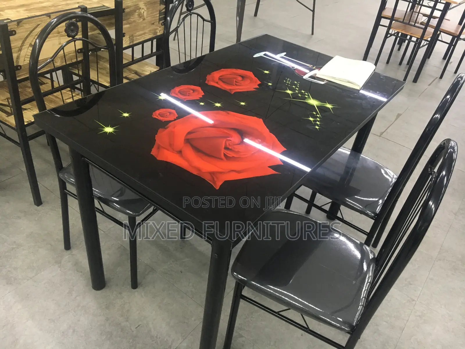 Dining Table With 4 Chairs (Red Flower)