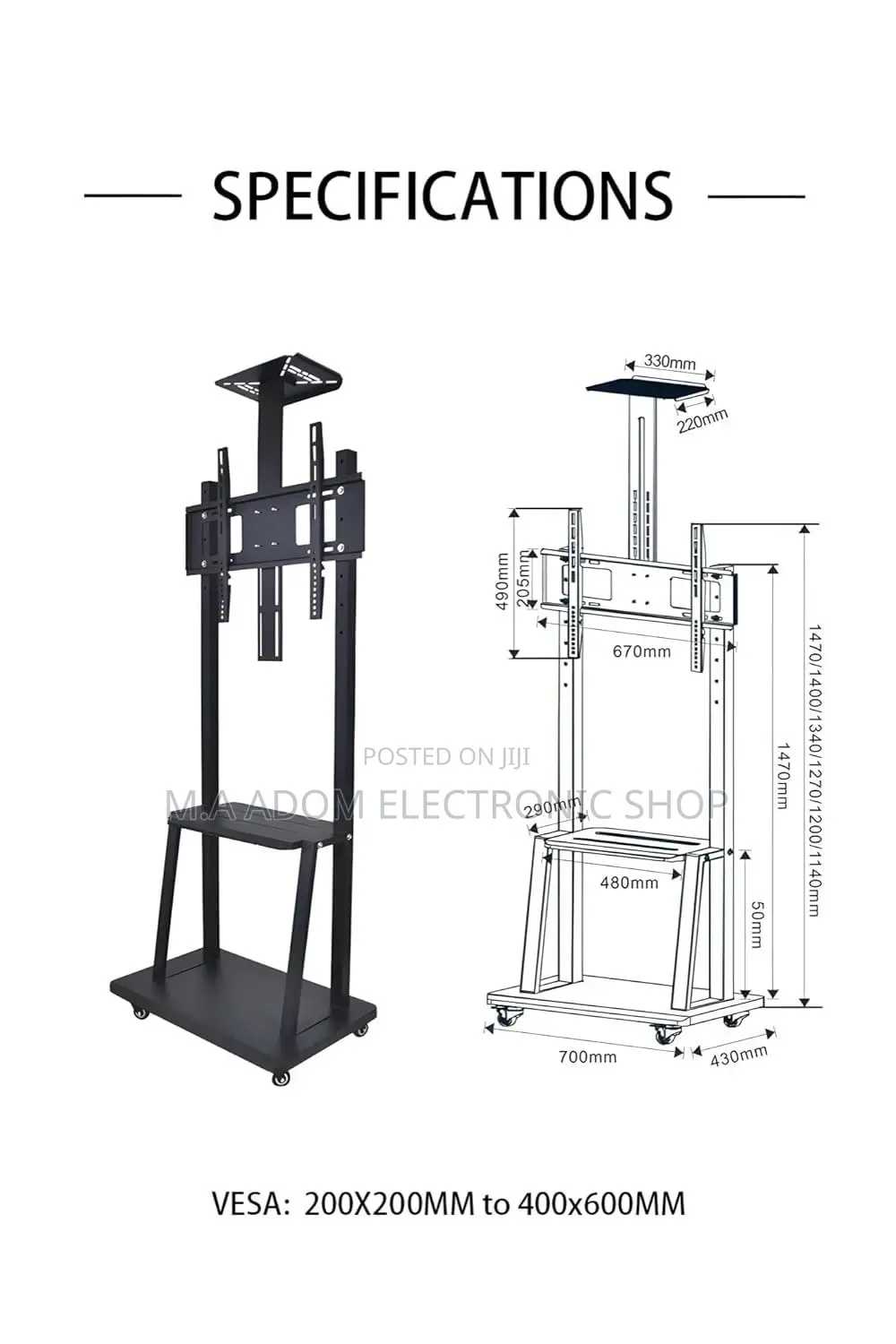 Floor Standing Mobile Tv Stand With Wheels 60”-100”