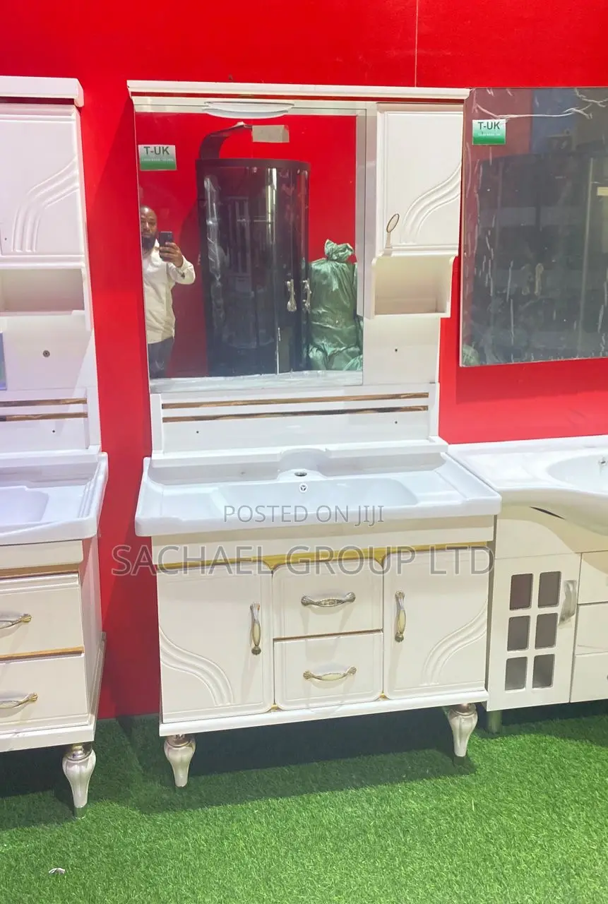 Standing Washroom Cabinets Mirror 80cm