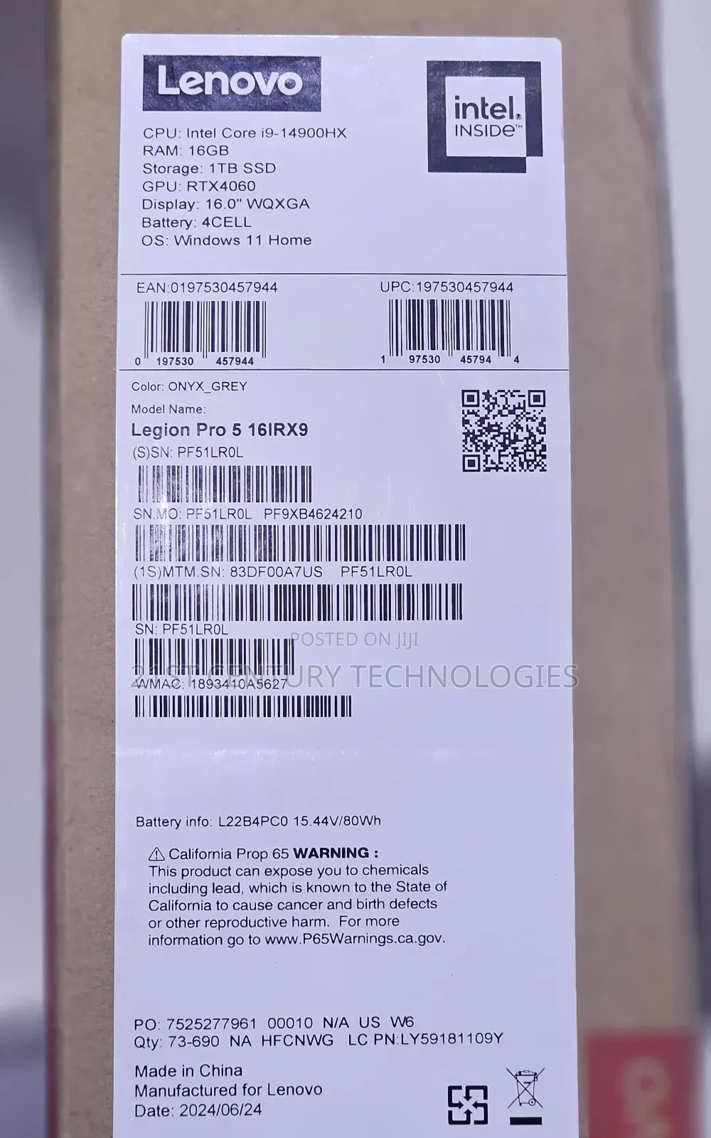 New Laptop Lenovo Legion 5 16GB Intel Core I9 SSD 1T