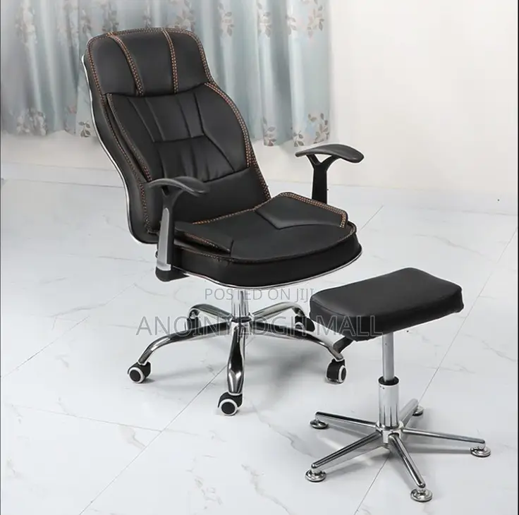 Office Recliner Swivel Chair Leather - Black