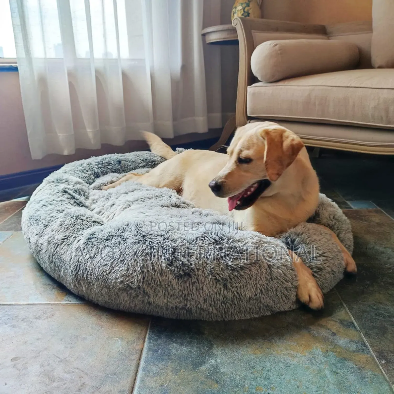 Coohom Oval Calming Donut Cuddler Dog Bed,Faux Fur Cat Bed