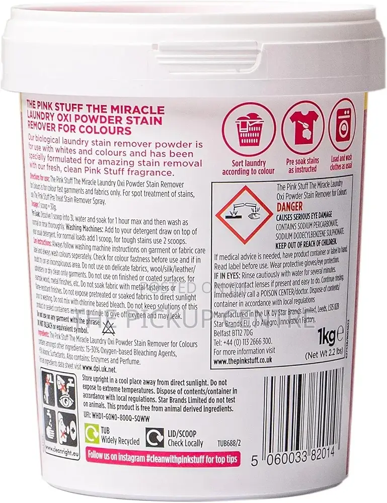 The Pink Stuff Miracle Laundry Oxi Powder Stain Remover, 1kg