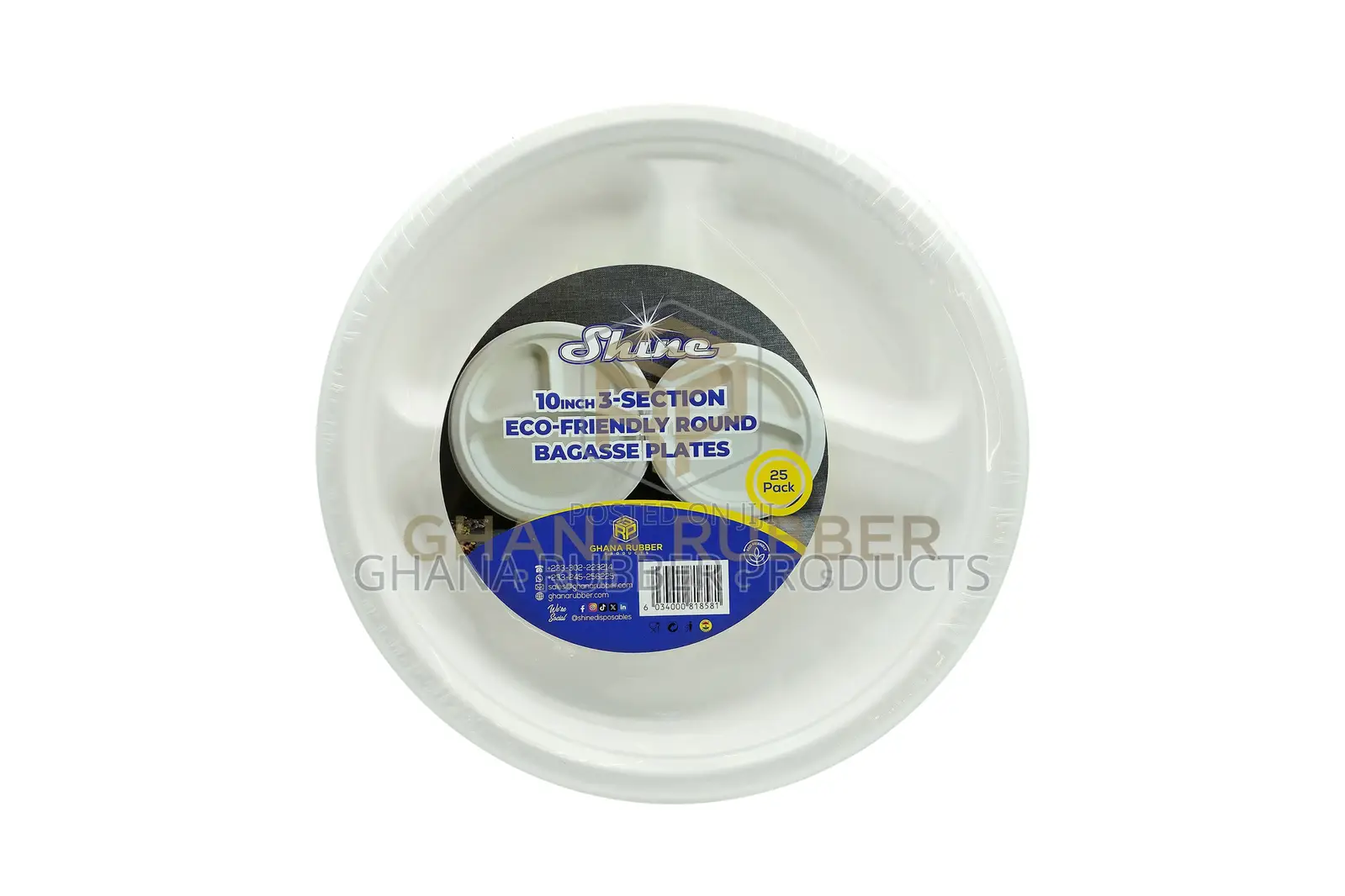 3-Section Bagasse Round Plates 10-Inches (500pcs)