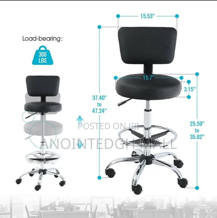 Adjustable Teller Swivel Chair Leather - Black