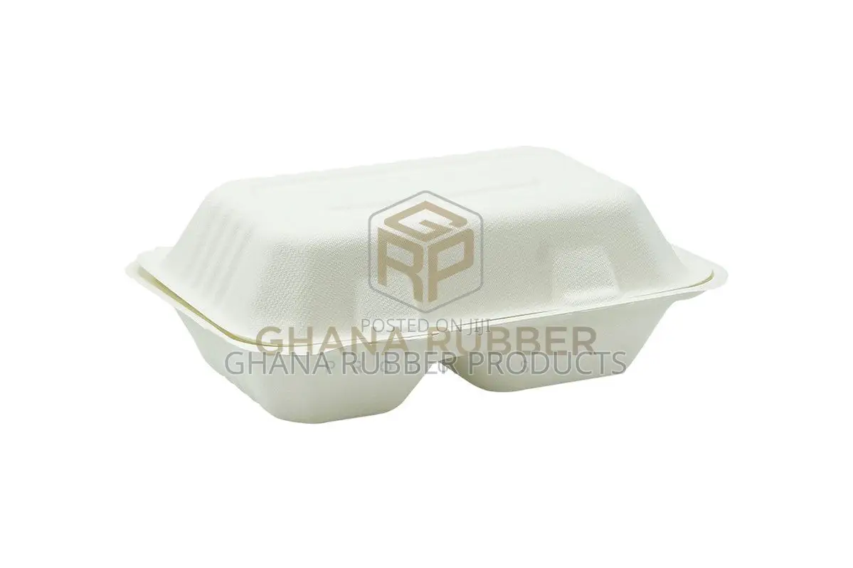Bagasse 2-Section Clamshell Boxes 9" X 6" (200pcs)