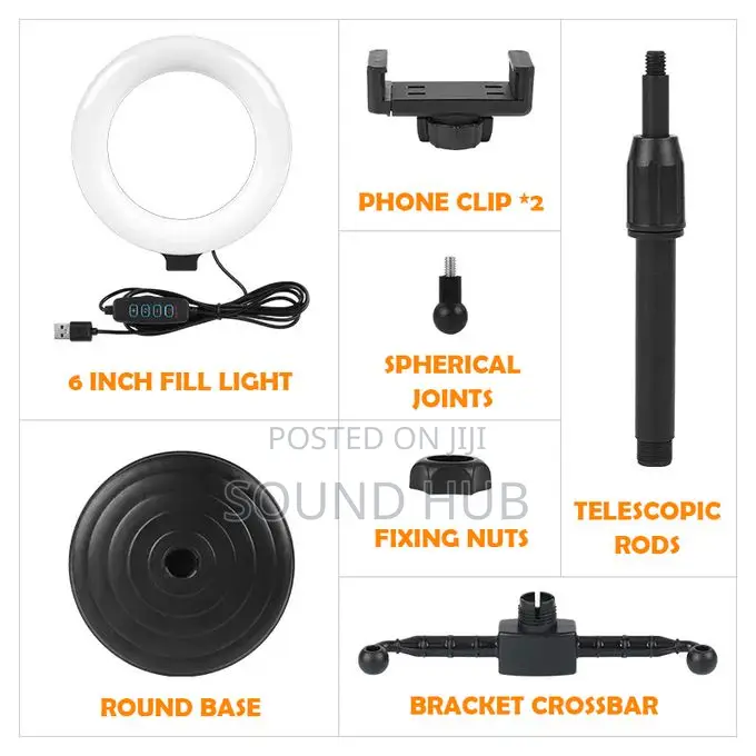 6" Ring Light Phone Selfie Holder Stand With 3 Lights