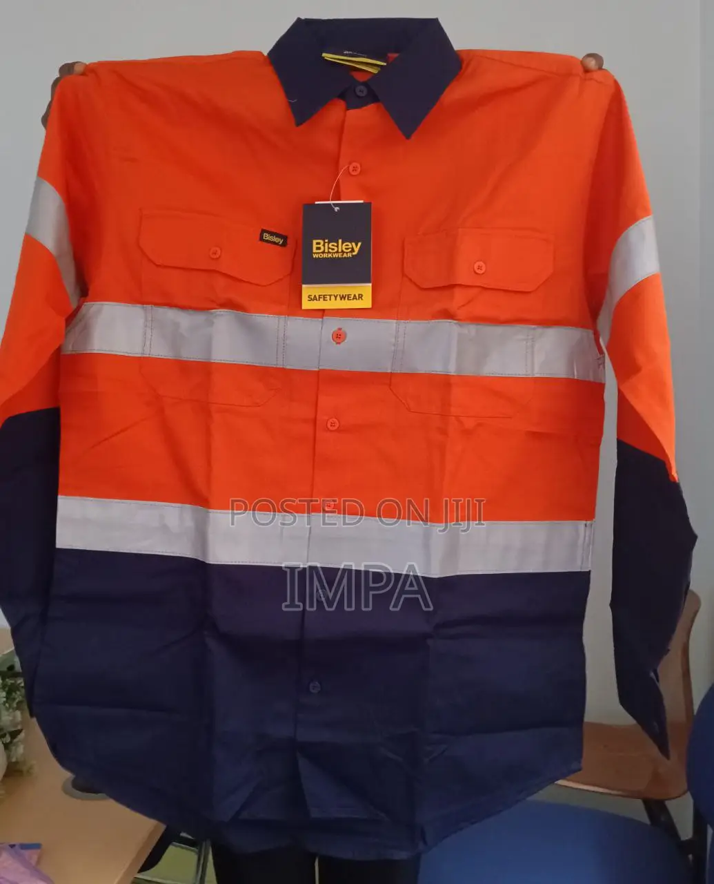Bisley Work Shirt Orange/Navy; Taped