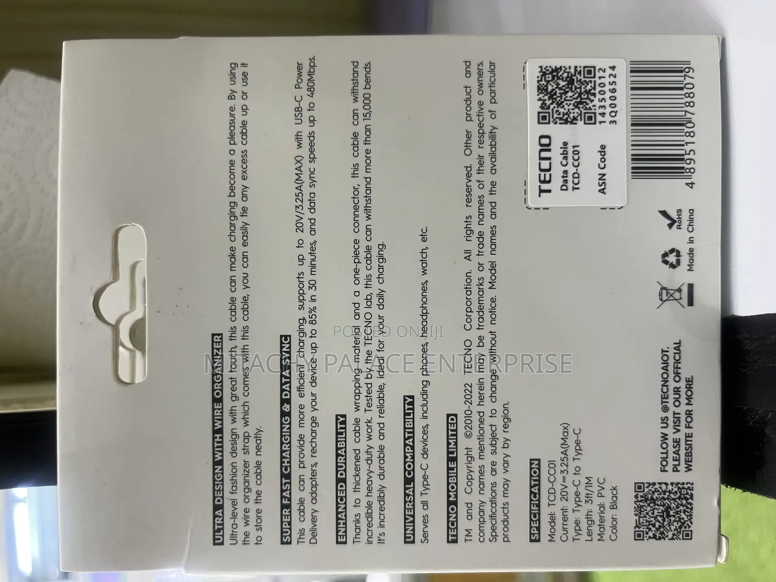 Original Tecno Type C to C Cable