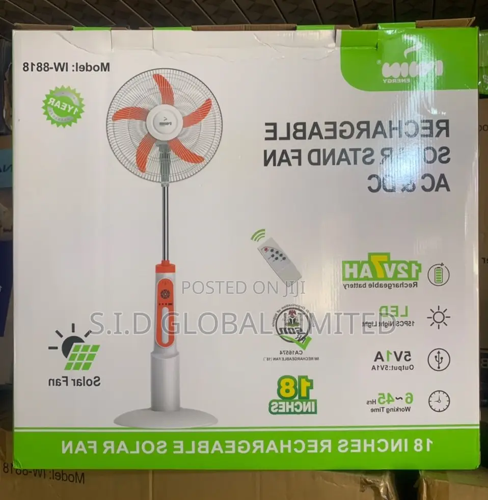 Modernize Your Home With 18'' Rechargeable Solar Stand Fan