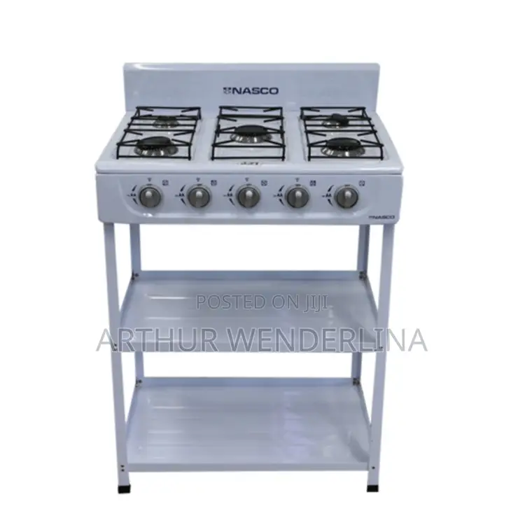 Nasco 5 Burner Gas Stove W/ Stands |White, Black Caps [