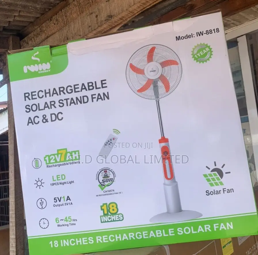 Innate Sealed 18'' Rechargeable Solar Stand Fan