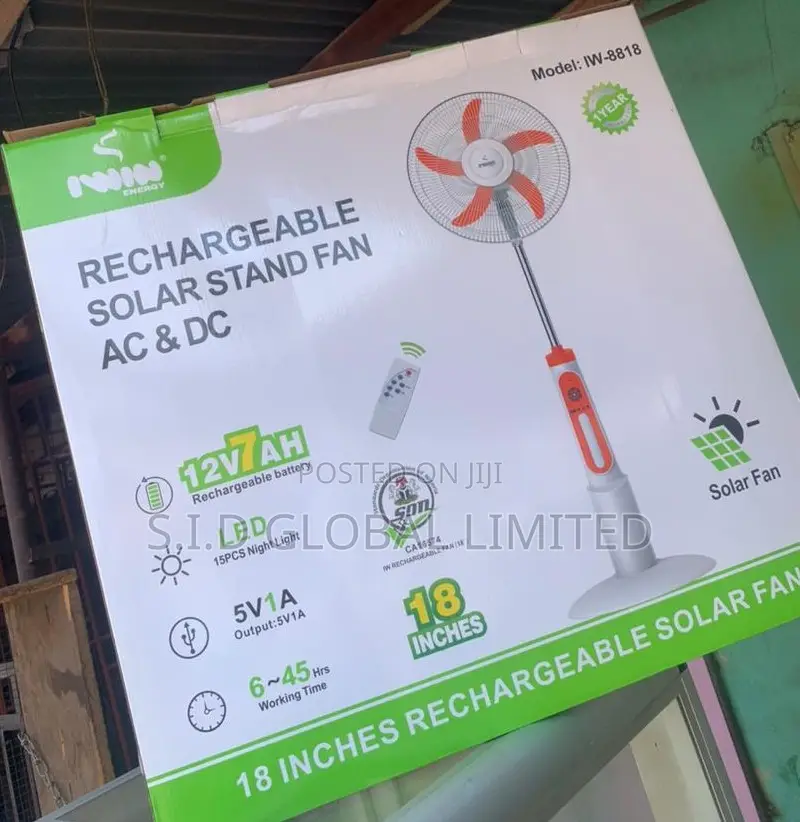 Made Quality 18'' IWIN Rechargeable Solar Stand Fan