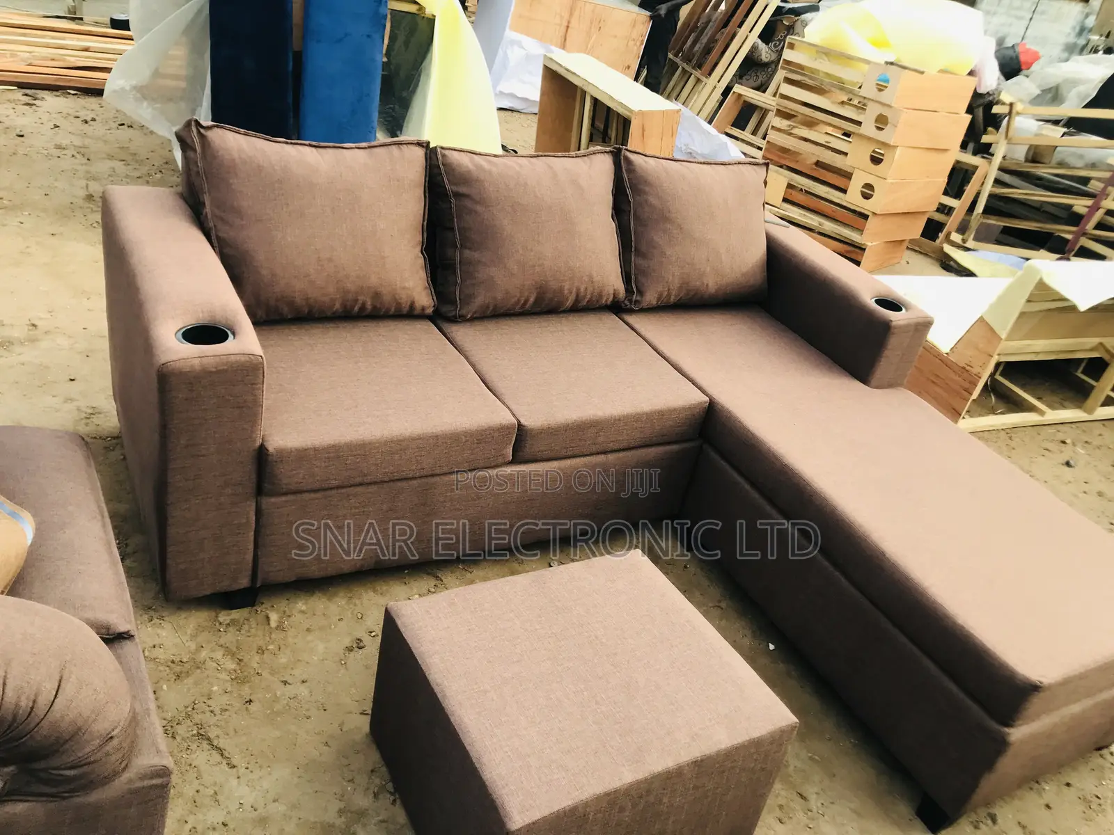 Originally Brown L Shape Sofas Plus Table