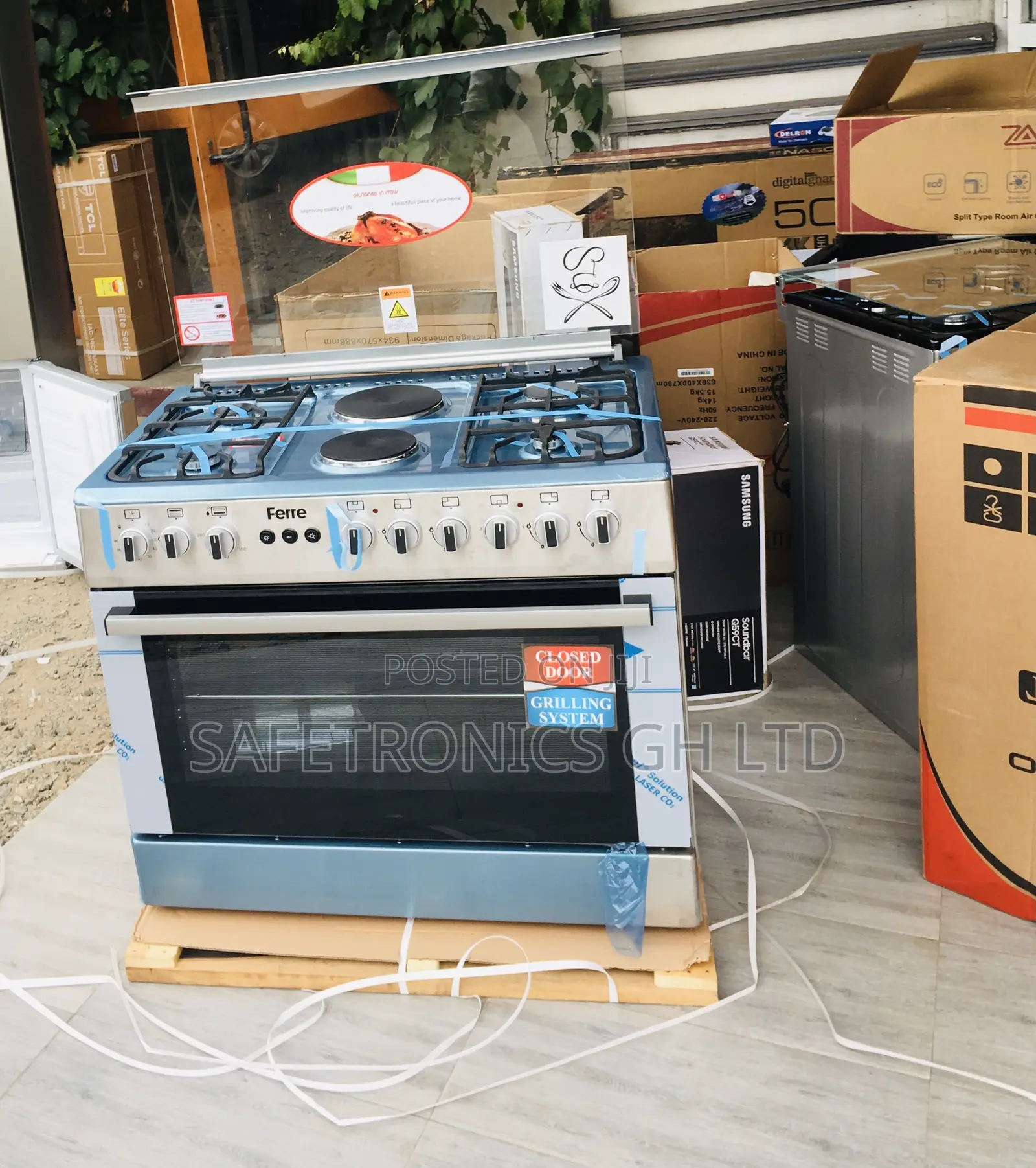 Fast Cooking Ferre 60x90 Auto Ignition 5 Burner Gas Gray 