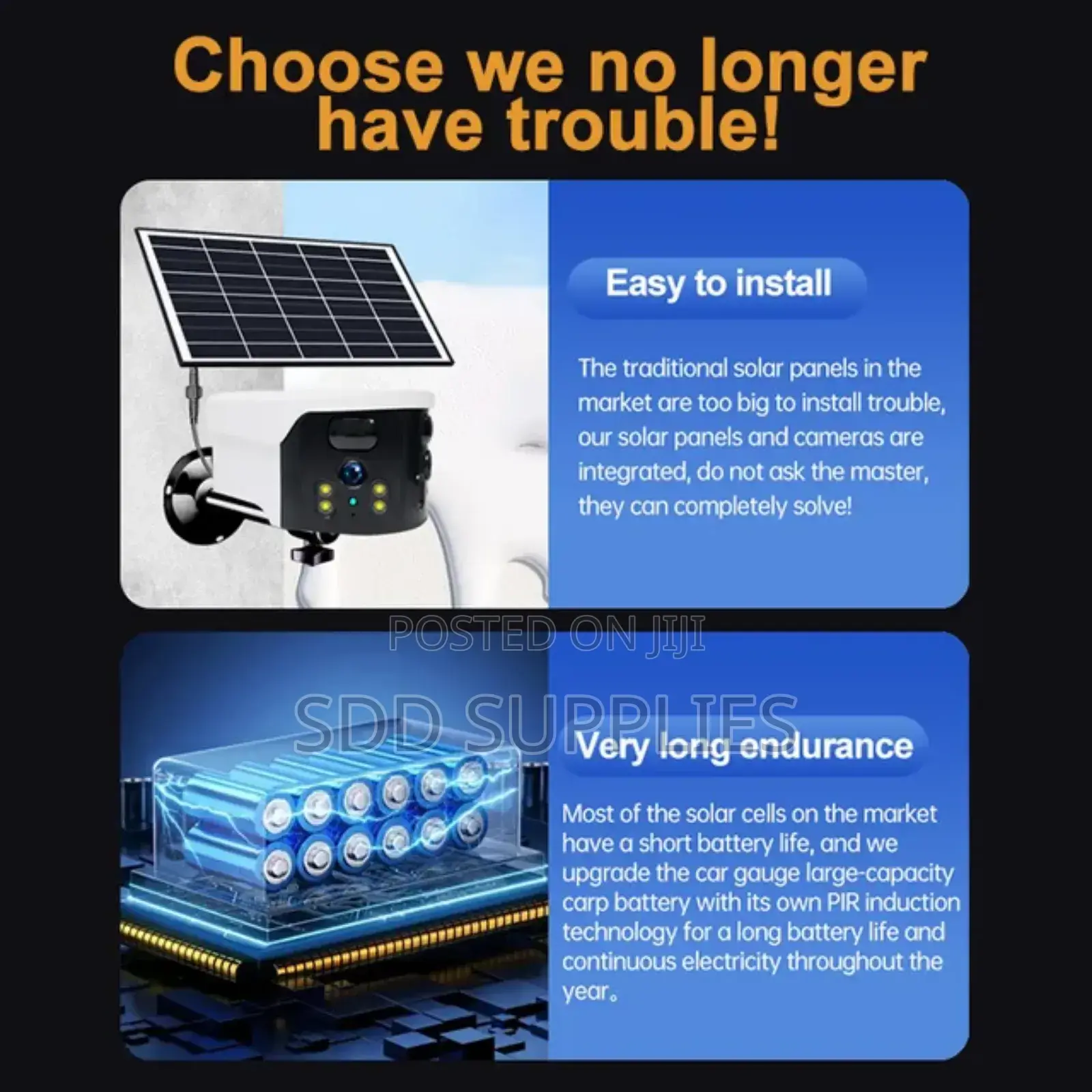 Durable Battery And Large Panel Solar Sim Security Camera