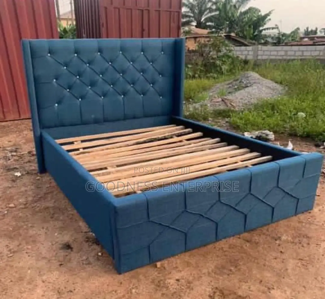 Blue Fabric Material Bed Frame