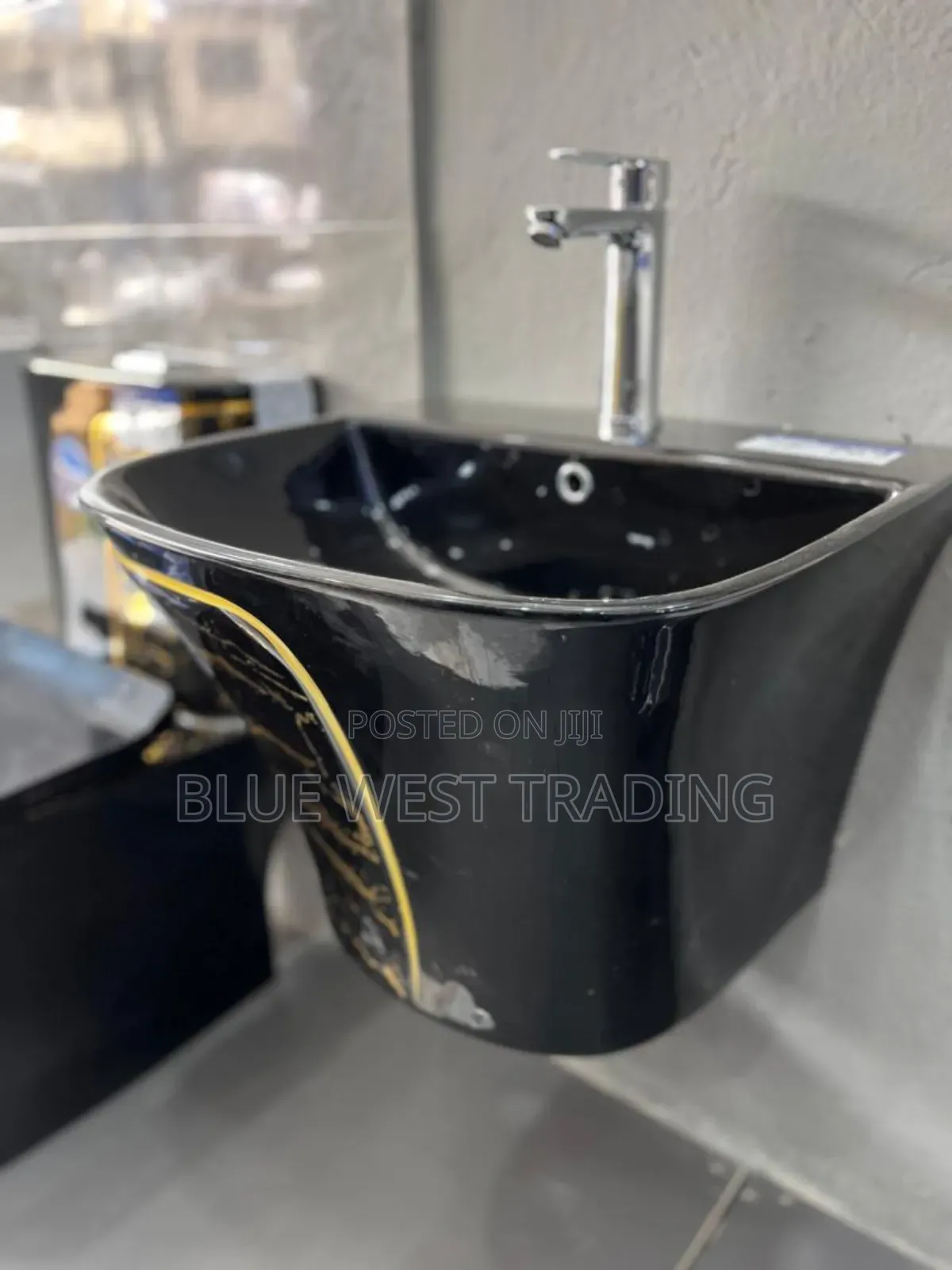 Frencia Black and Gold Water Closet With Basin