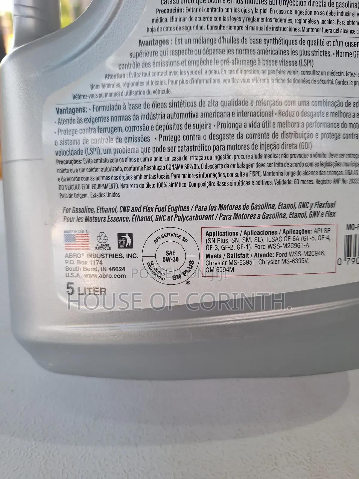 5W30. Synthetic Engine Oil ABRO-USA. 5L