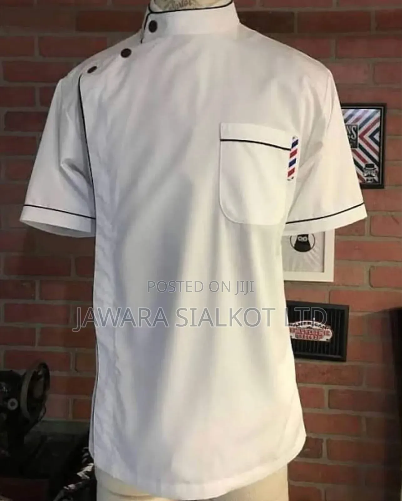 Barber Uniform Shirt White Polyeter Fabric