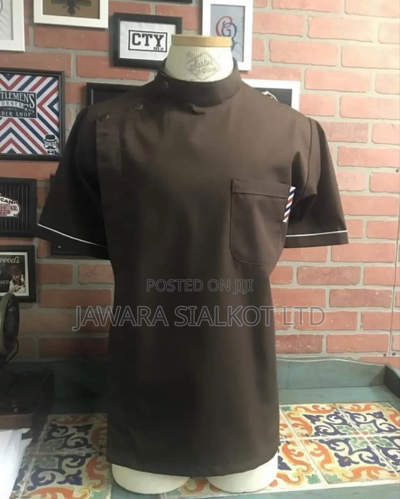 Barber Uniform Shirt White Polyeter Fabric