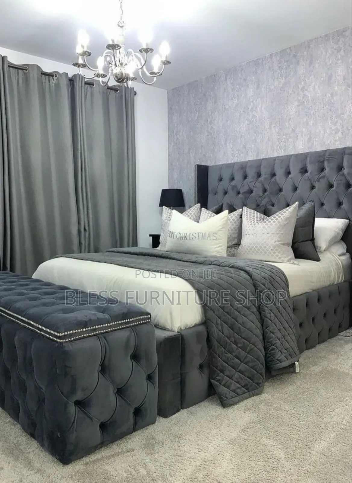 Super Double Bed Frame With Side Drawers and Ottoman