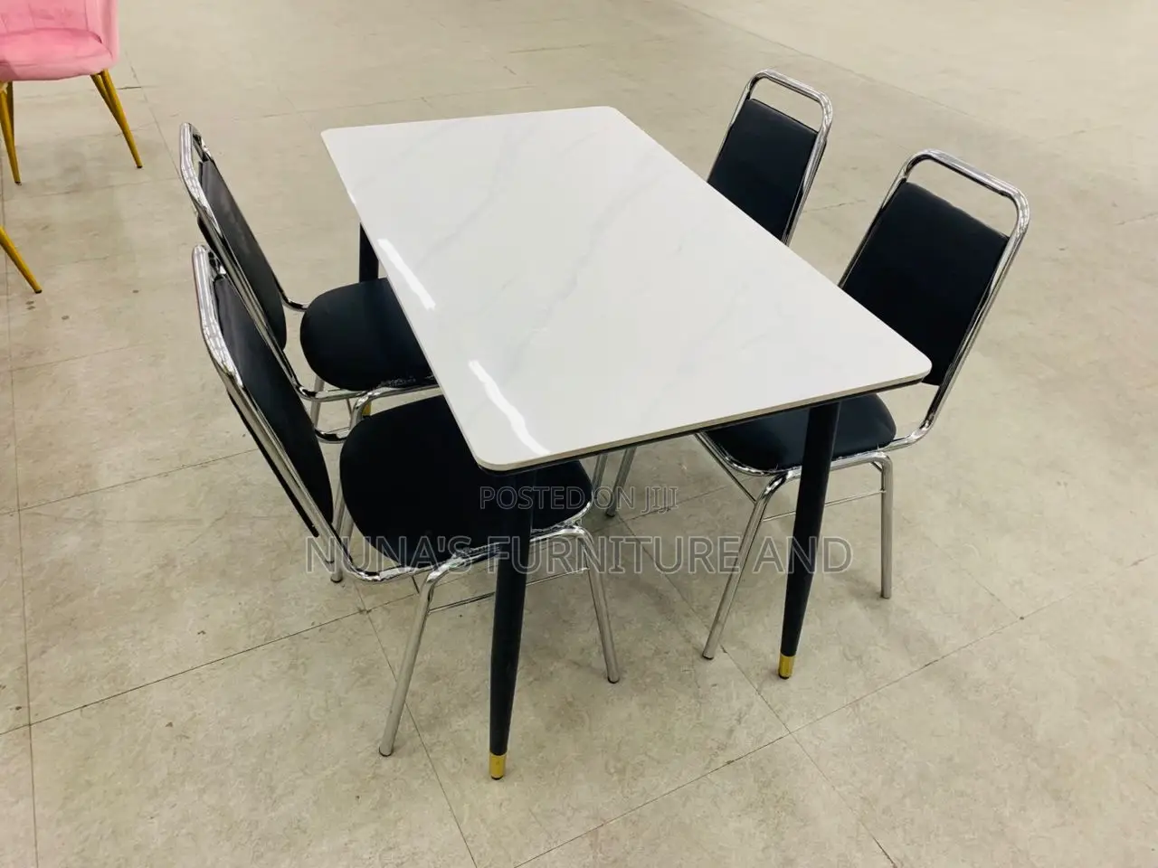 Dining Set (White and Black Marble )