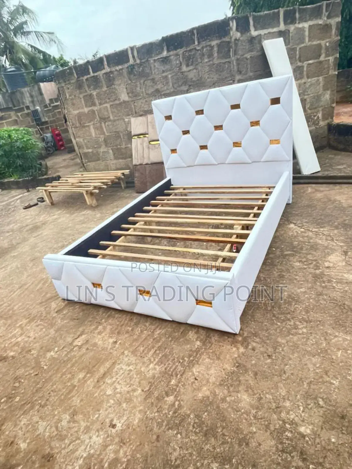 Quality White Leather Double Bed Frame