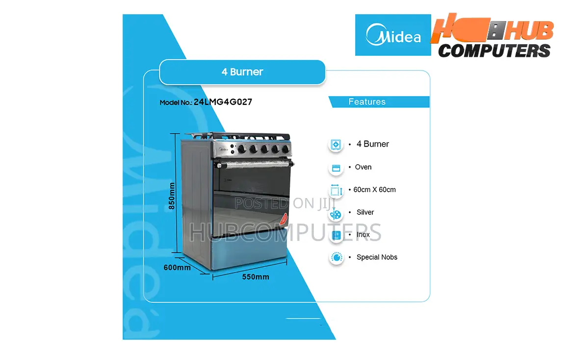 Midea-24lmg4g027 Midea Gas Cooker 60x60 4 Burner Oven +Grill
