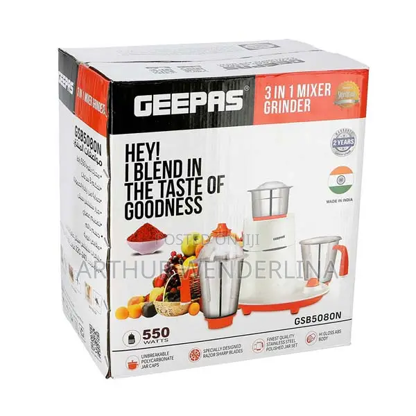 3-in-1 Mixer Grinder GSB5080 Geepas
 ( 550watt)