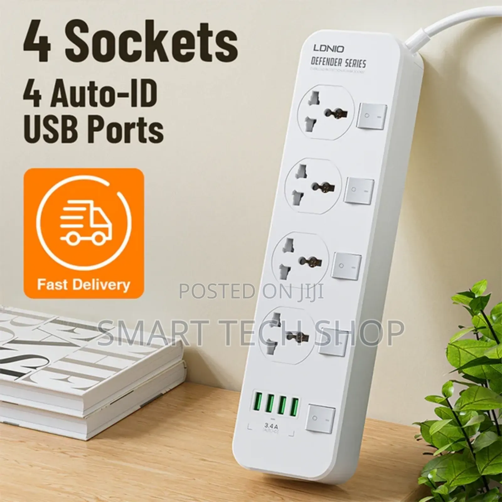 Ldnio Surge Protector 4 Outlets Power Strip With 4 Usb 2m