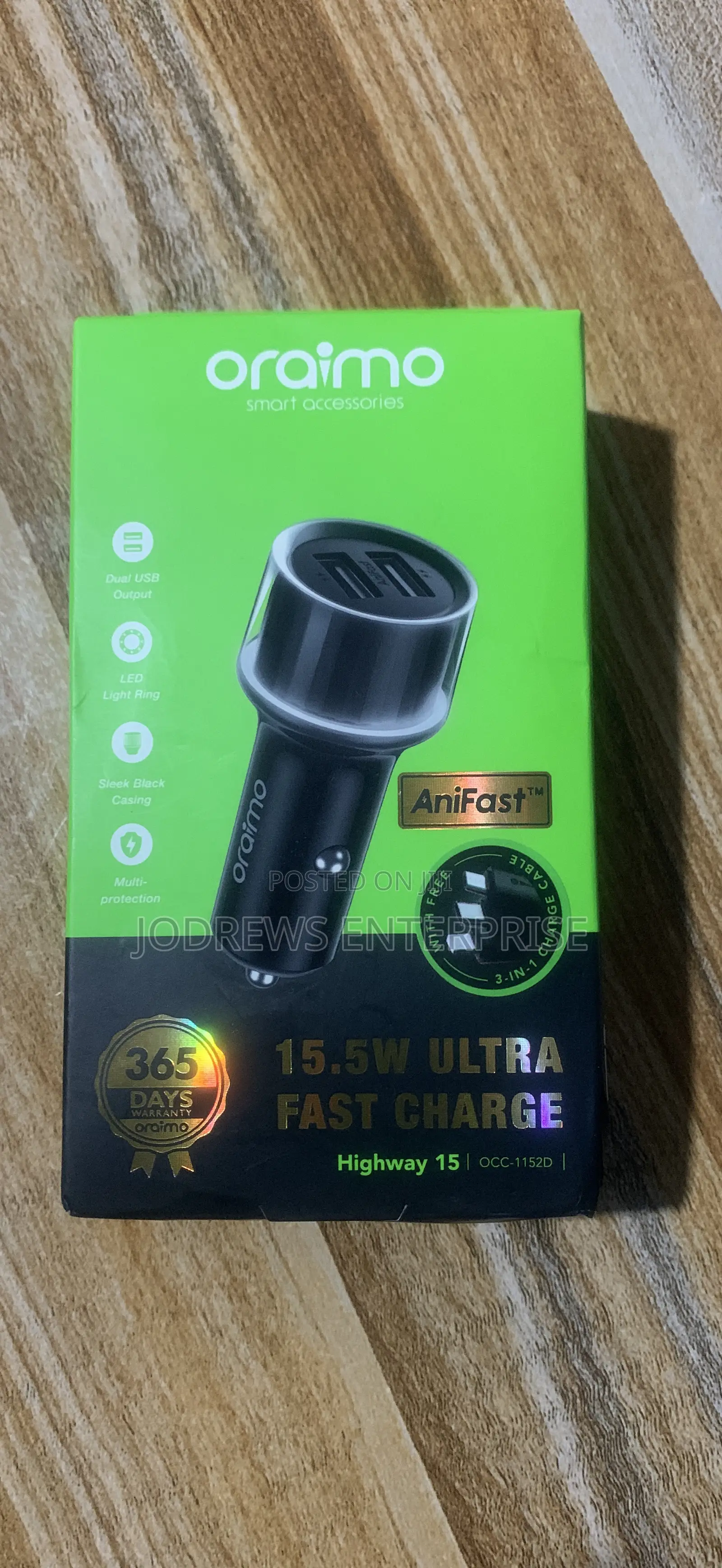 Oraimo Highway 15 15.5w Car Charger With 3-in-1 Cable
