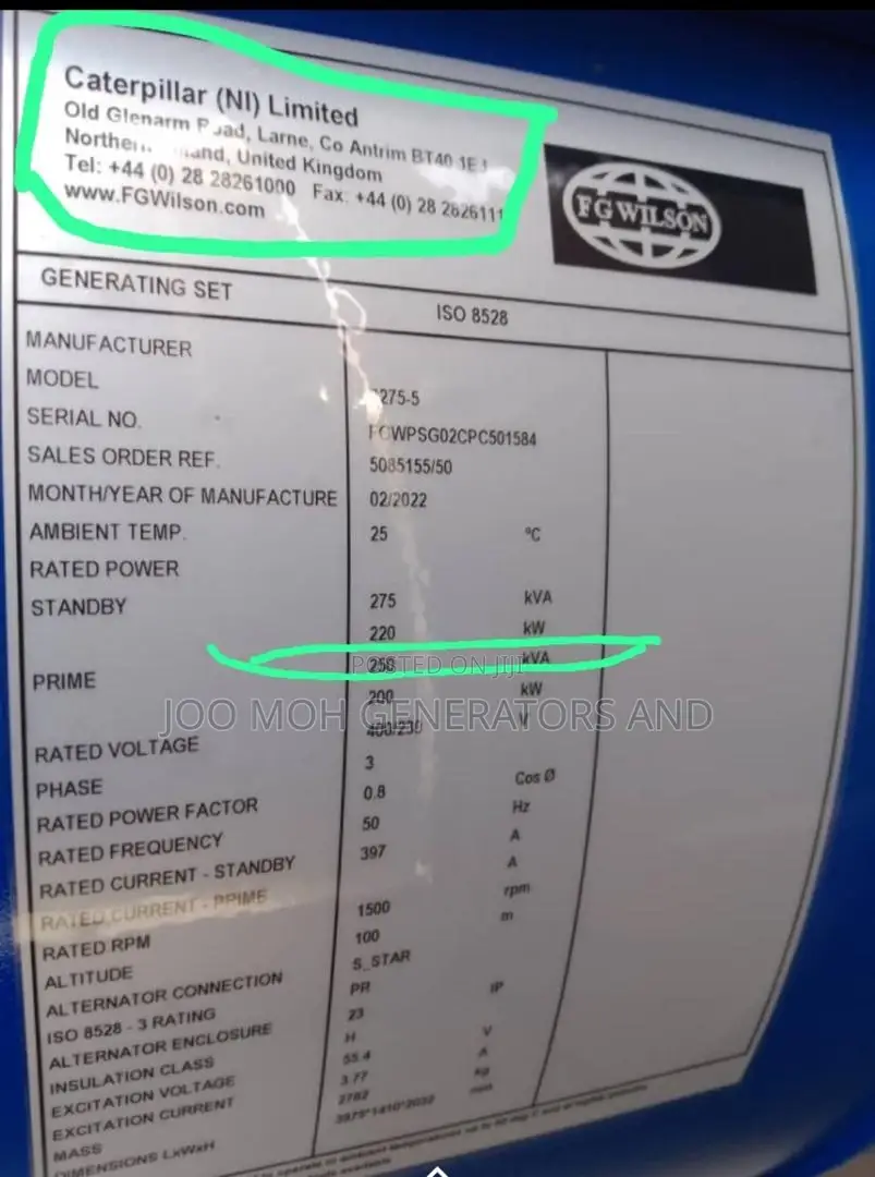 New 250/275kva Perkins Generator