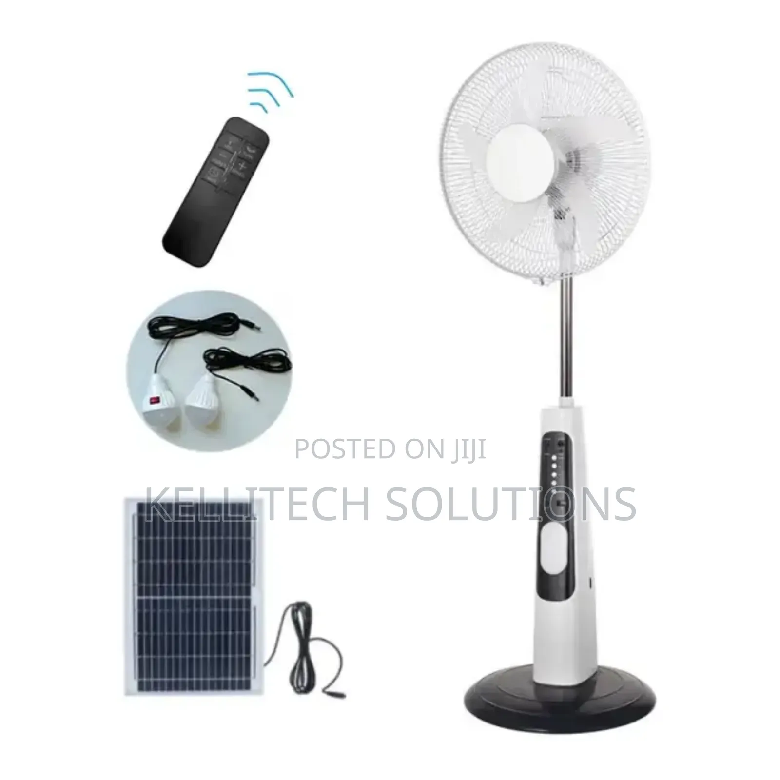 9-Speed Solar Rechargeable Fan With Bulbs and Remote