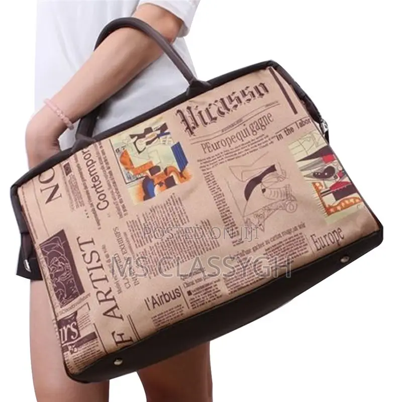 Retro Travel Luggage Handbag Newspaper Printing Vintage Top-