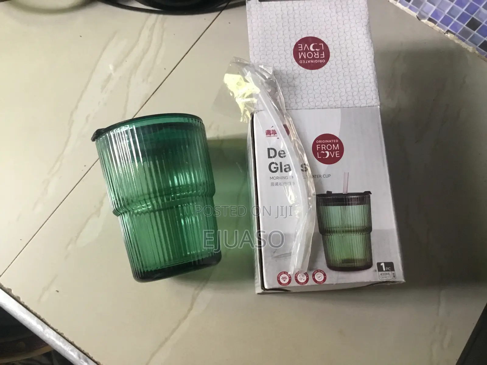 Glass Cup With Cover With Glass Straw