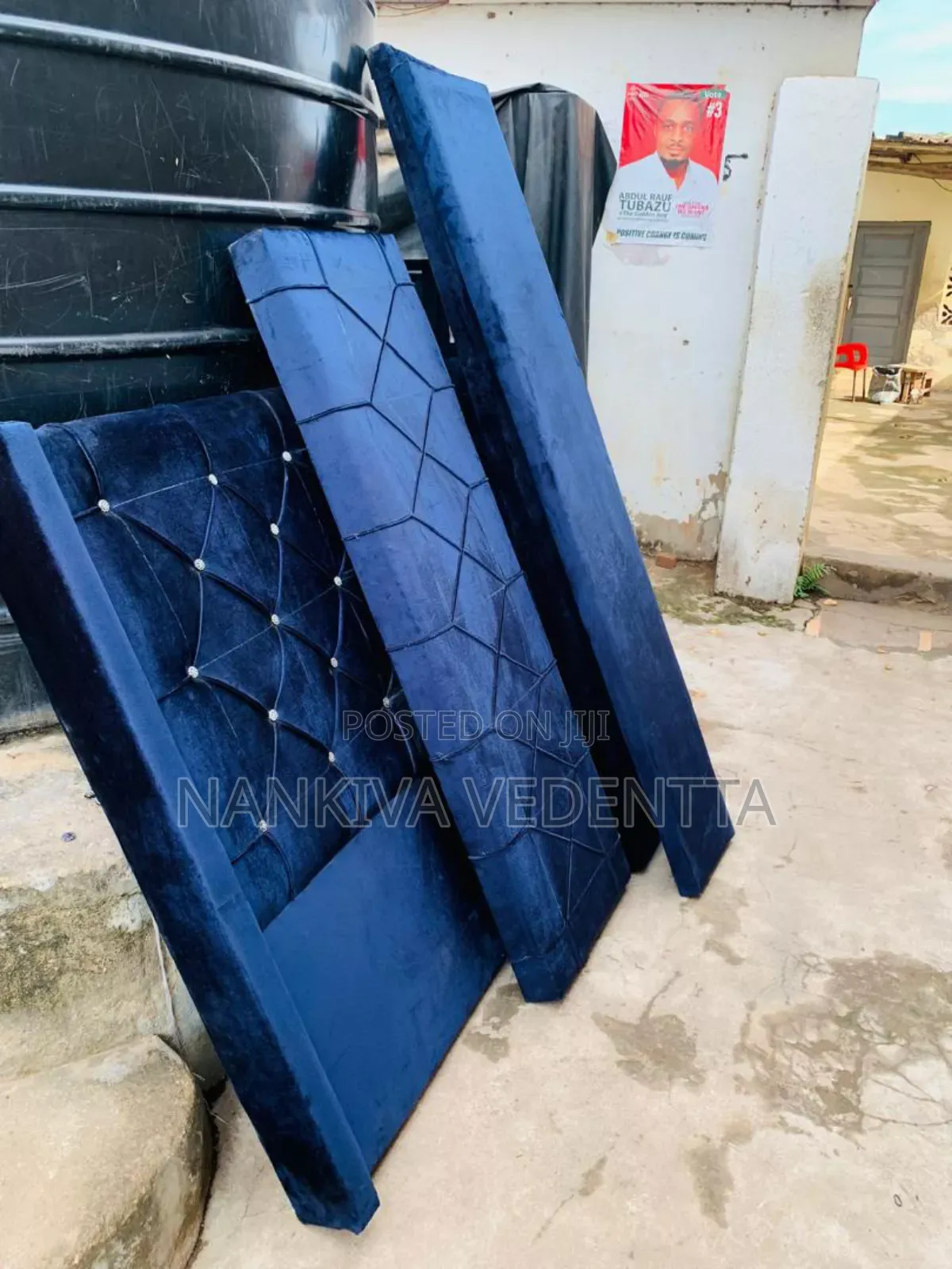 Blue Fabric Double Bed Frame