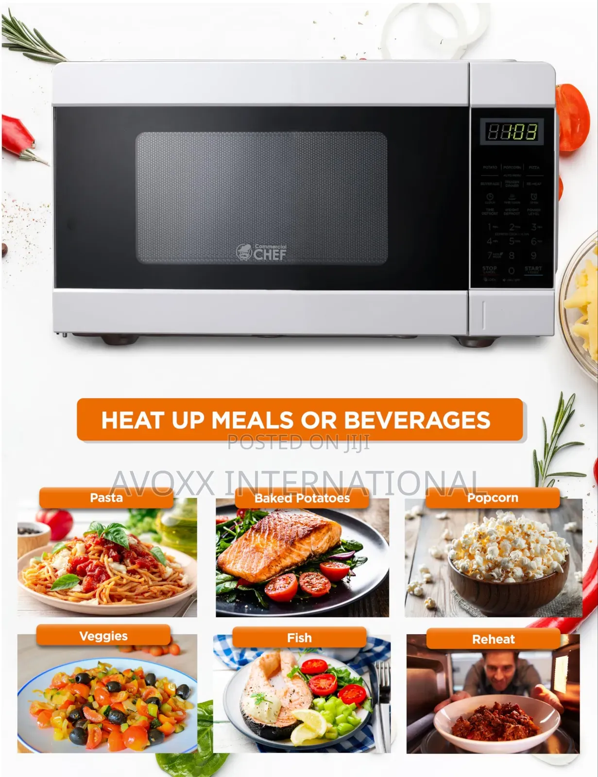 COMMERCIAL CHEF 0.9 Cu Ft Microwave With 10 Power Levels,