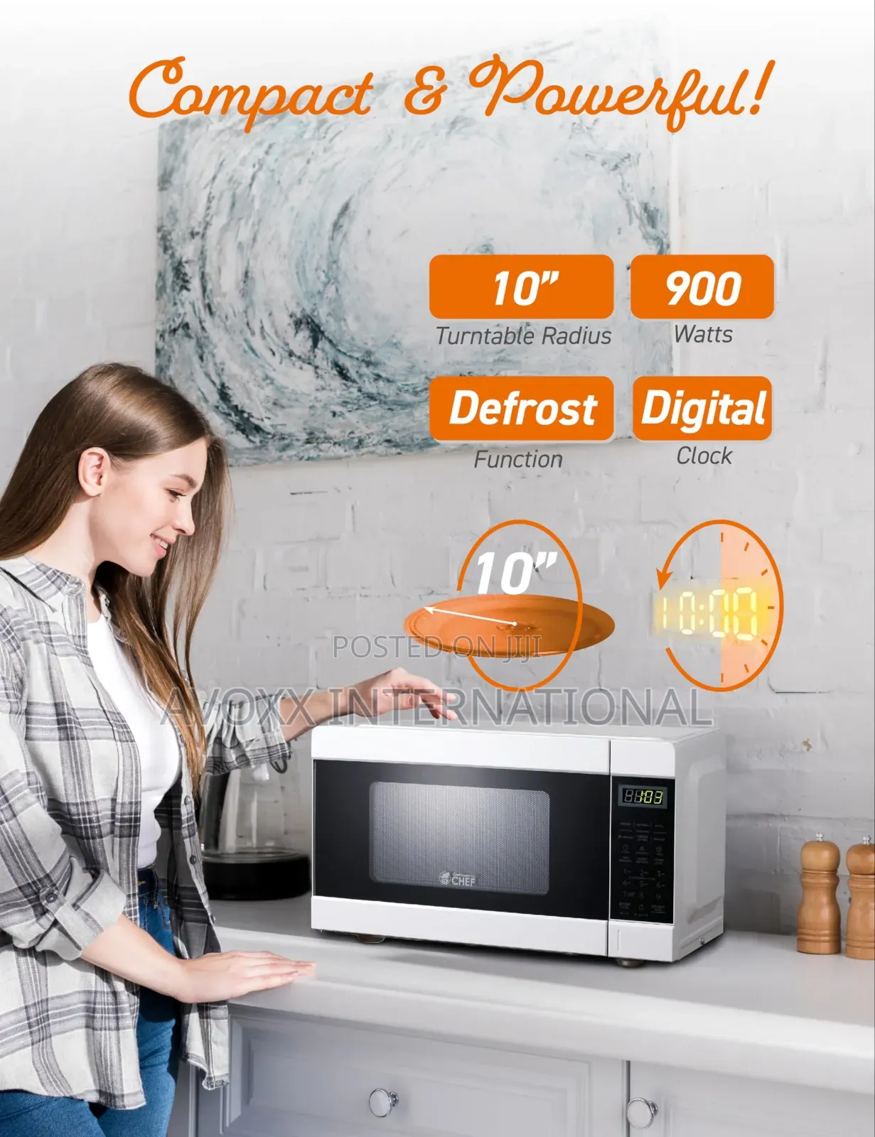 COMMERCIAL CHEF 0.9 Cu Ft Microwave With 10 Power Levels,