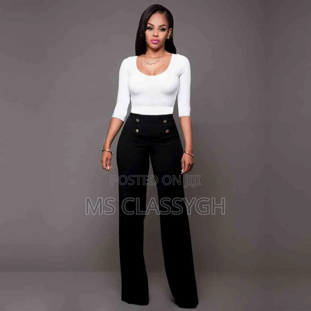 Casual High Waist Long Pants Women Office Lady Elegant Butto