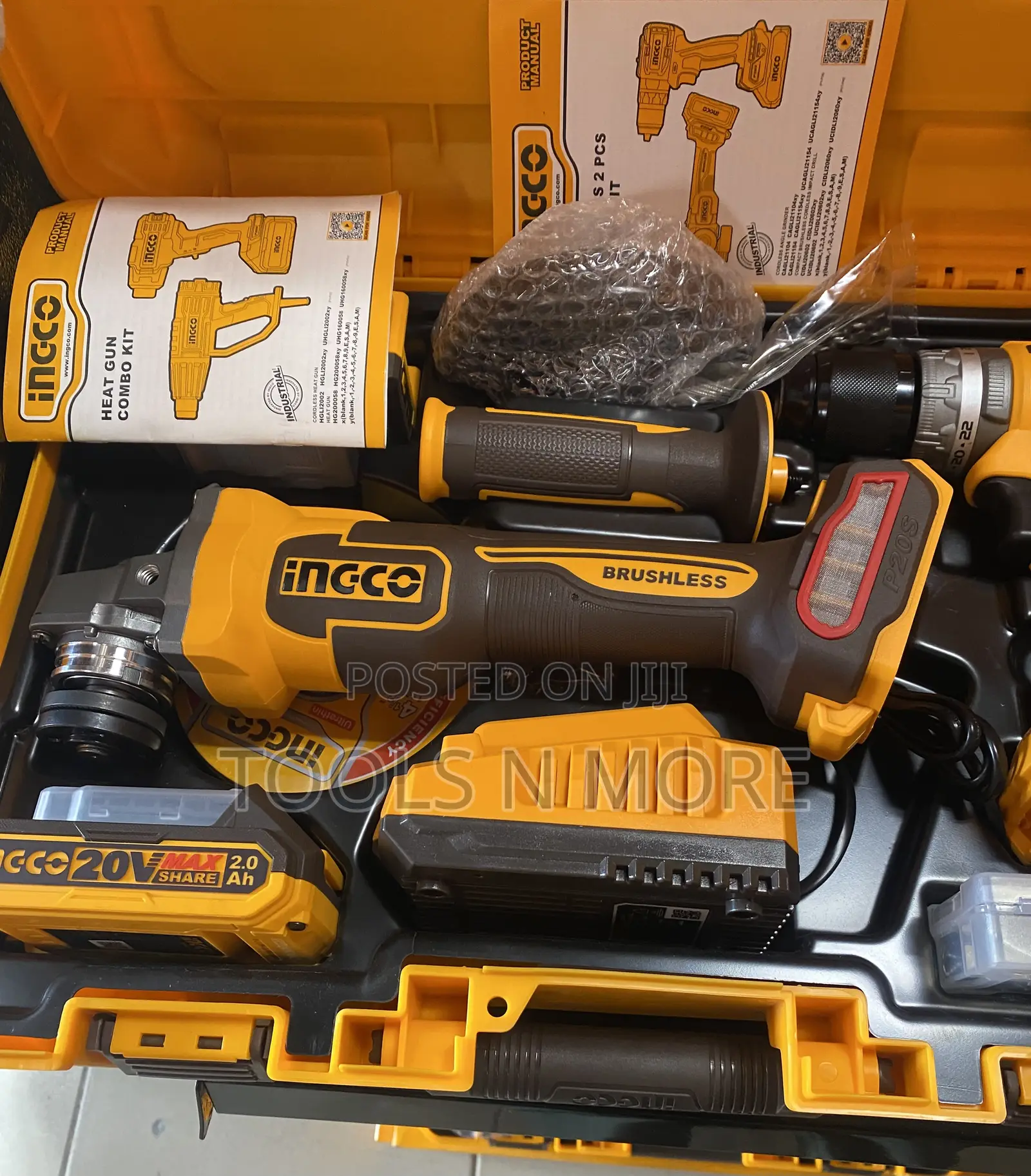 Ingco 20v Cordless Angle Grinder and Drill Combo Set