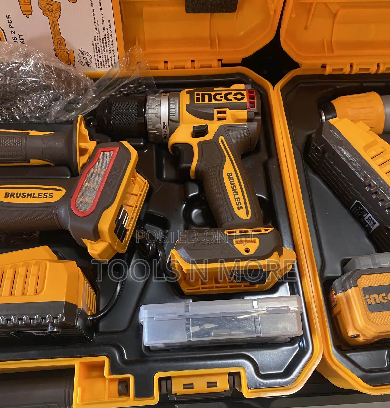 Ingco 20v Cordless Angle Grinder and Drill Combo Set