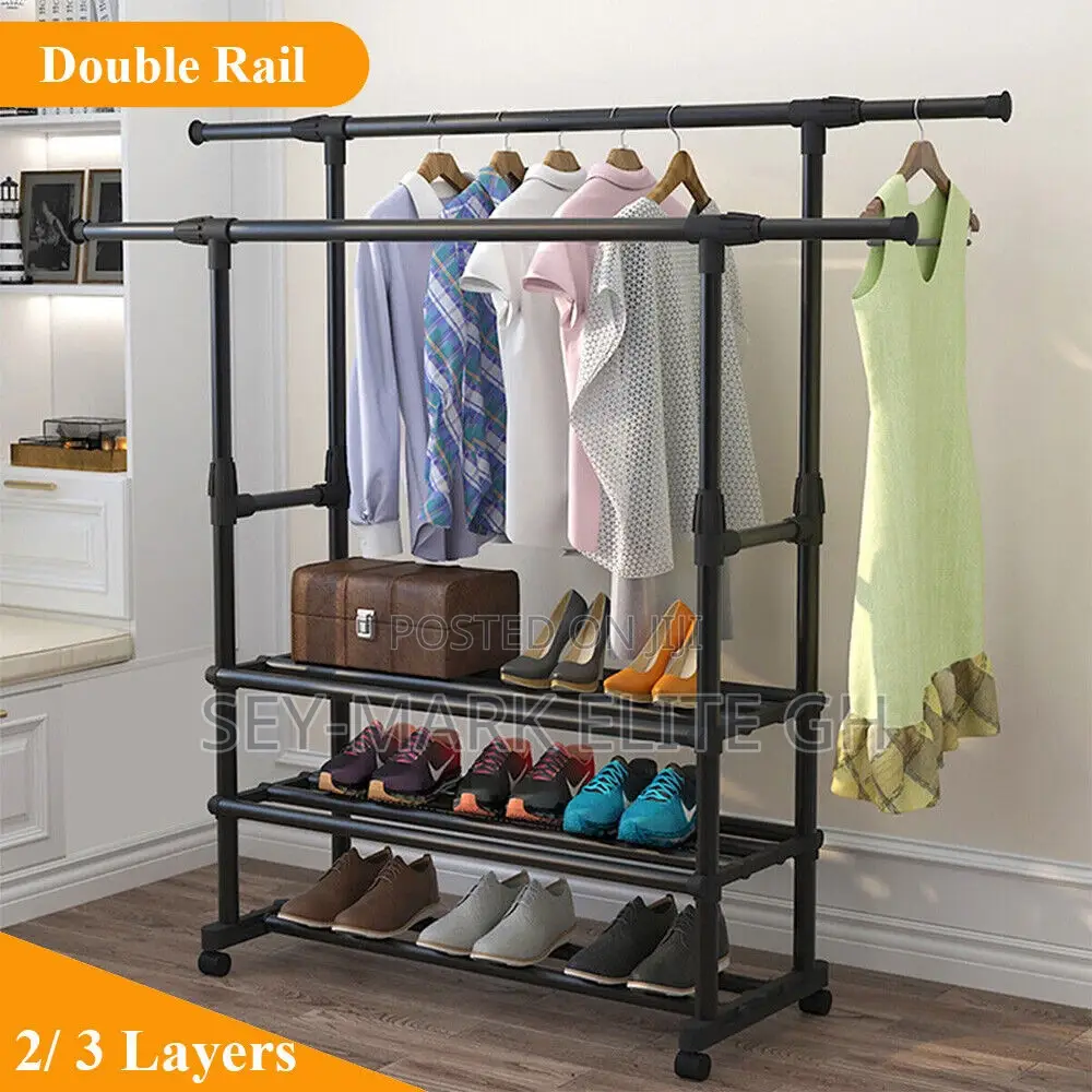 Double Sides Cloth Rack With 3 Shoe Layers