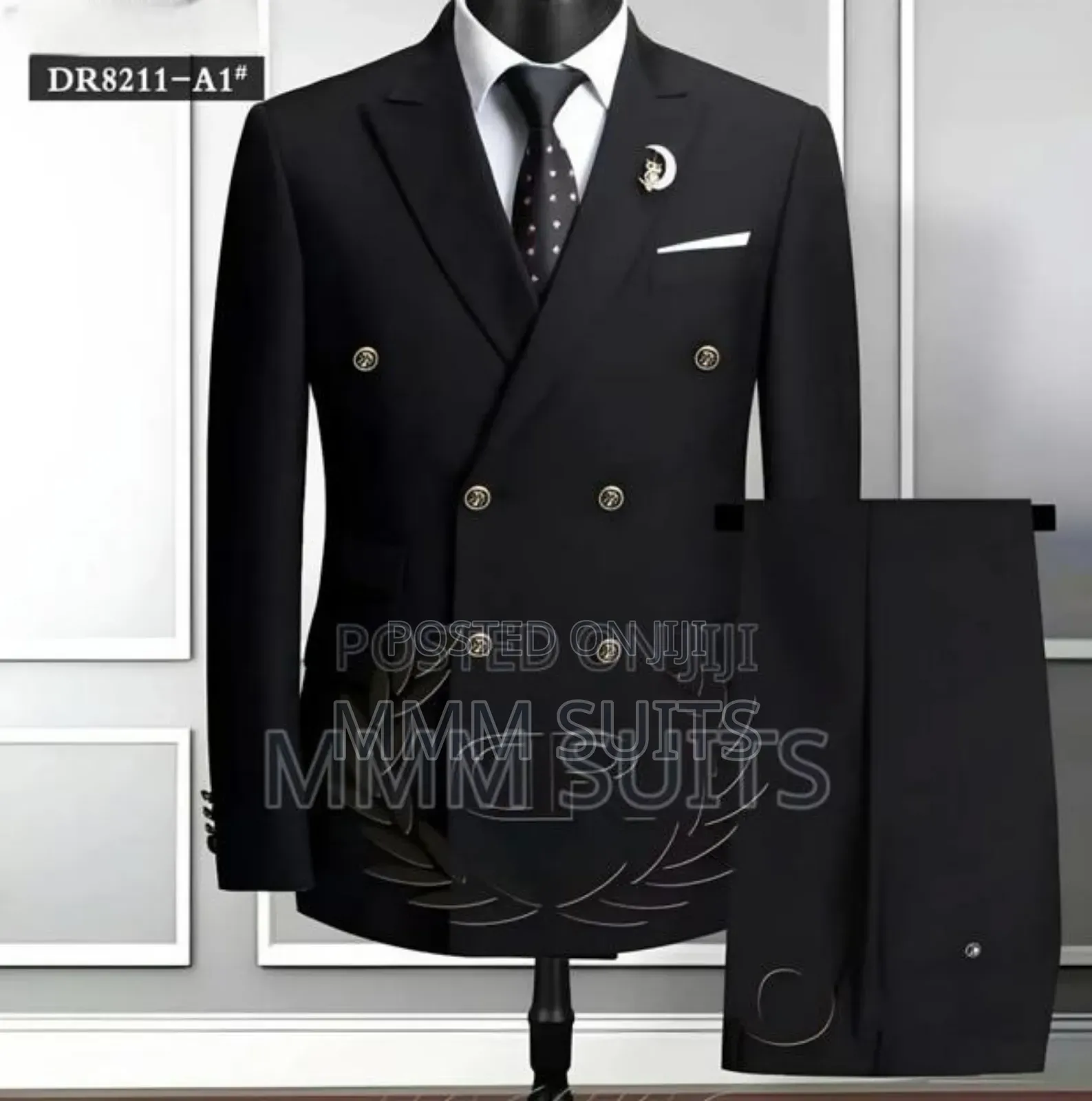 Black Double-breasted Men Suit