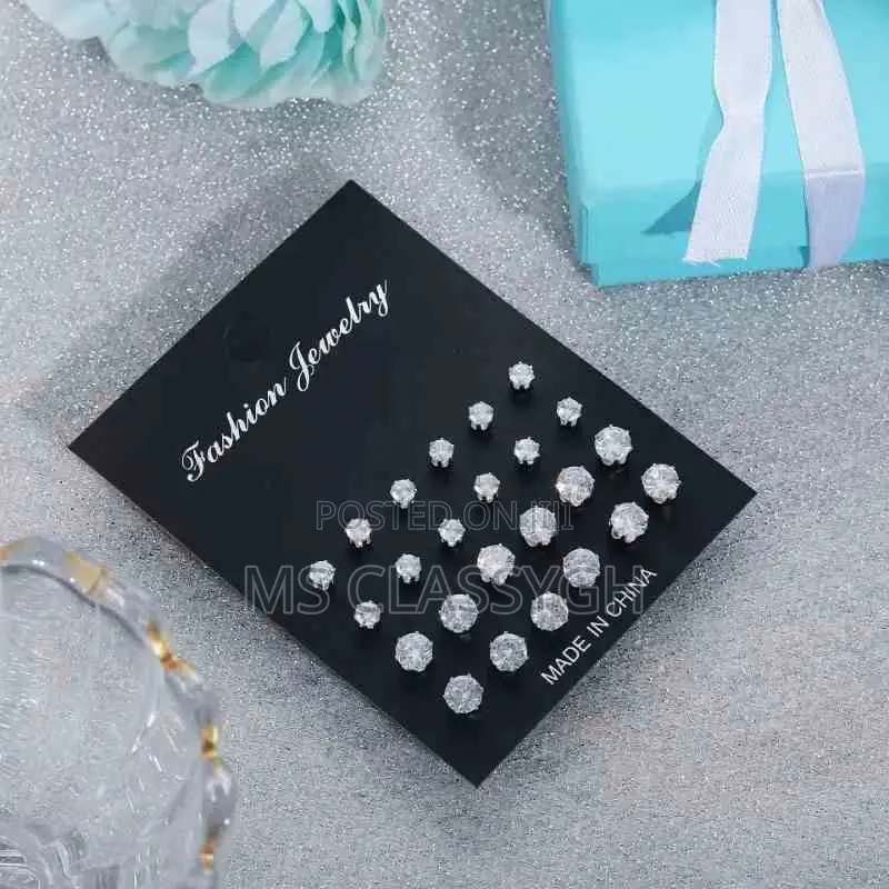 12pairs/Pack Shiny Wedding Stud Earrings Set for Women Men C