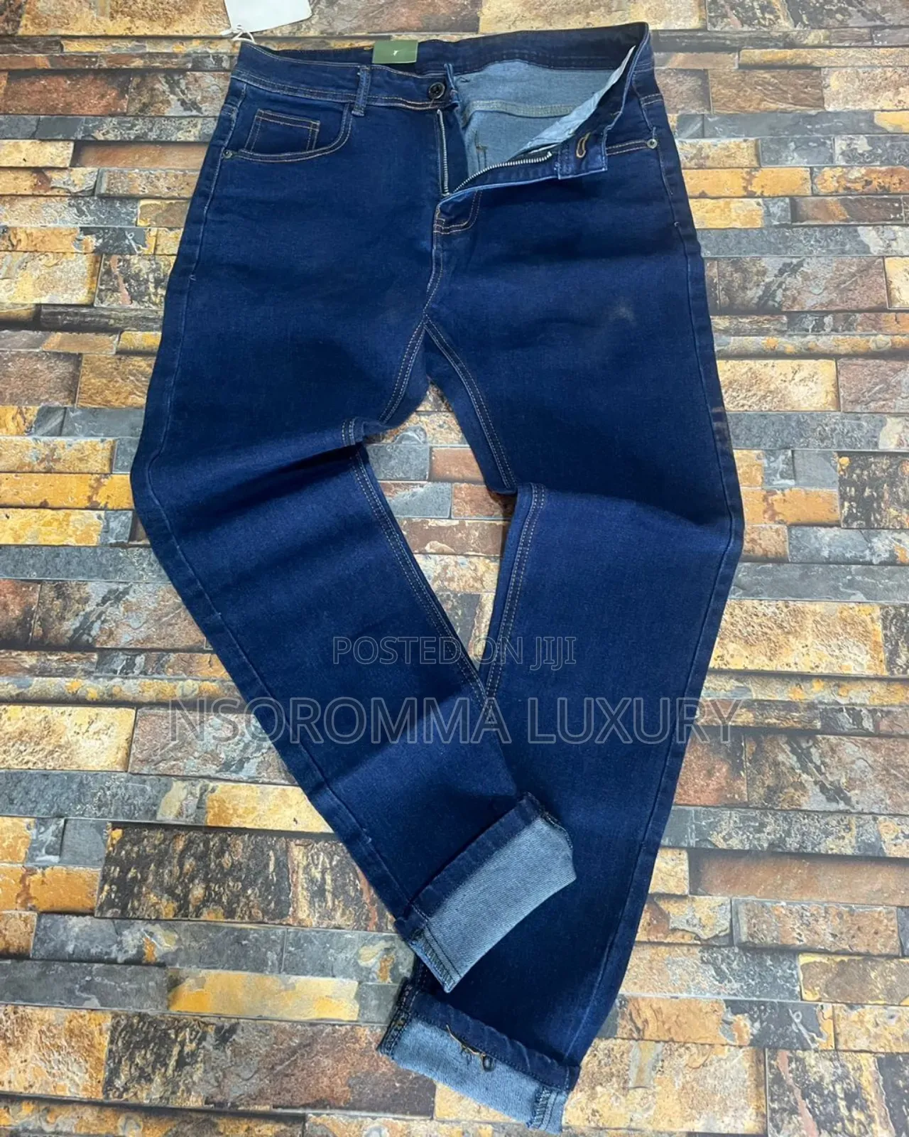 Frayed Straight _ Leg Jeans Trousers for Big Men