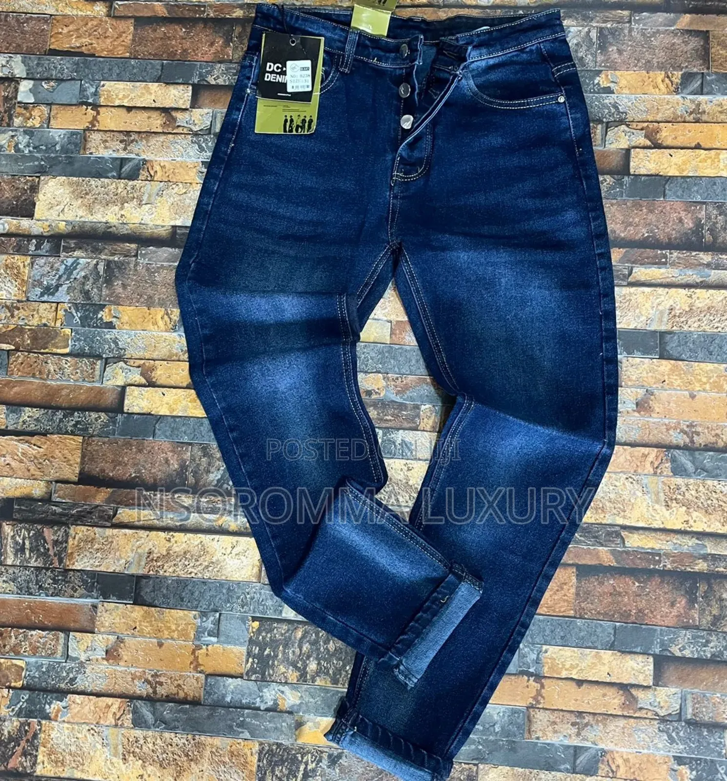 Frayed Straight _ Leg Jeans Trousers for Big Men