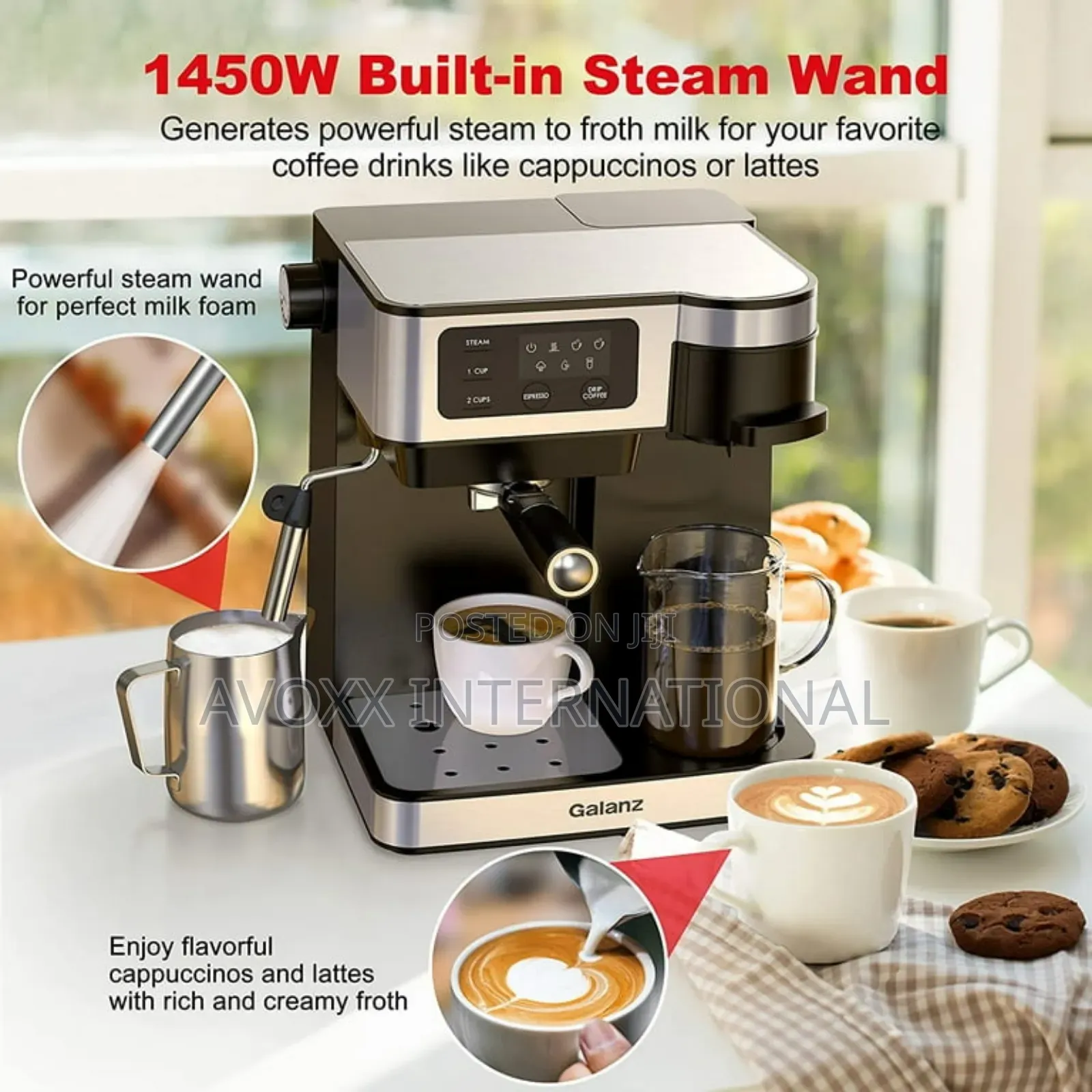 Galanz 2-in-1 Espresso Single Coffee Maker W/ Milk Frother