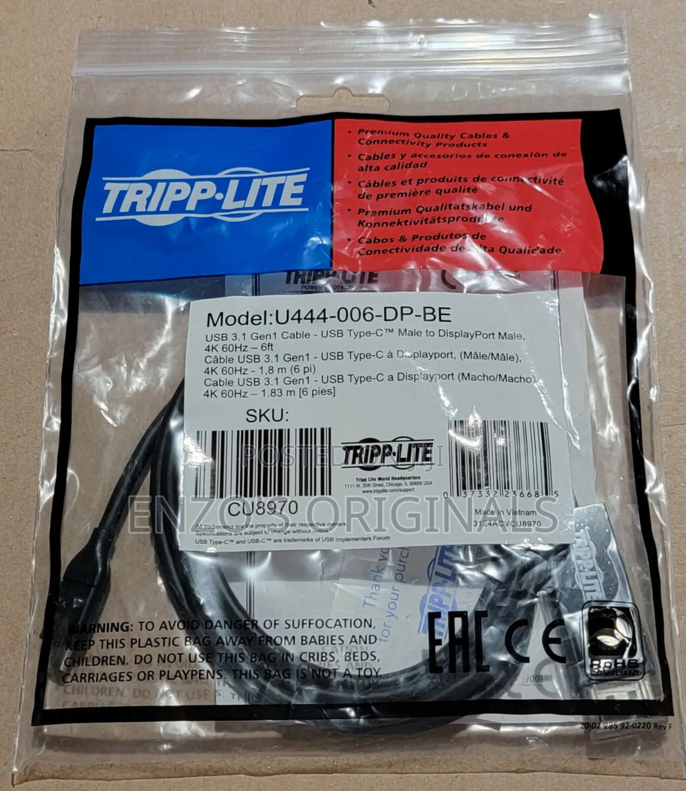 Tripp-Lite Usb-C to Display Port Type-C to Dp Cable True Resolution